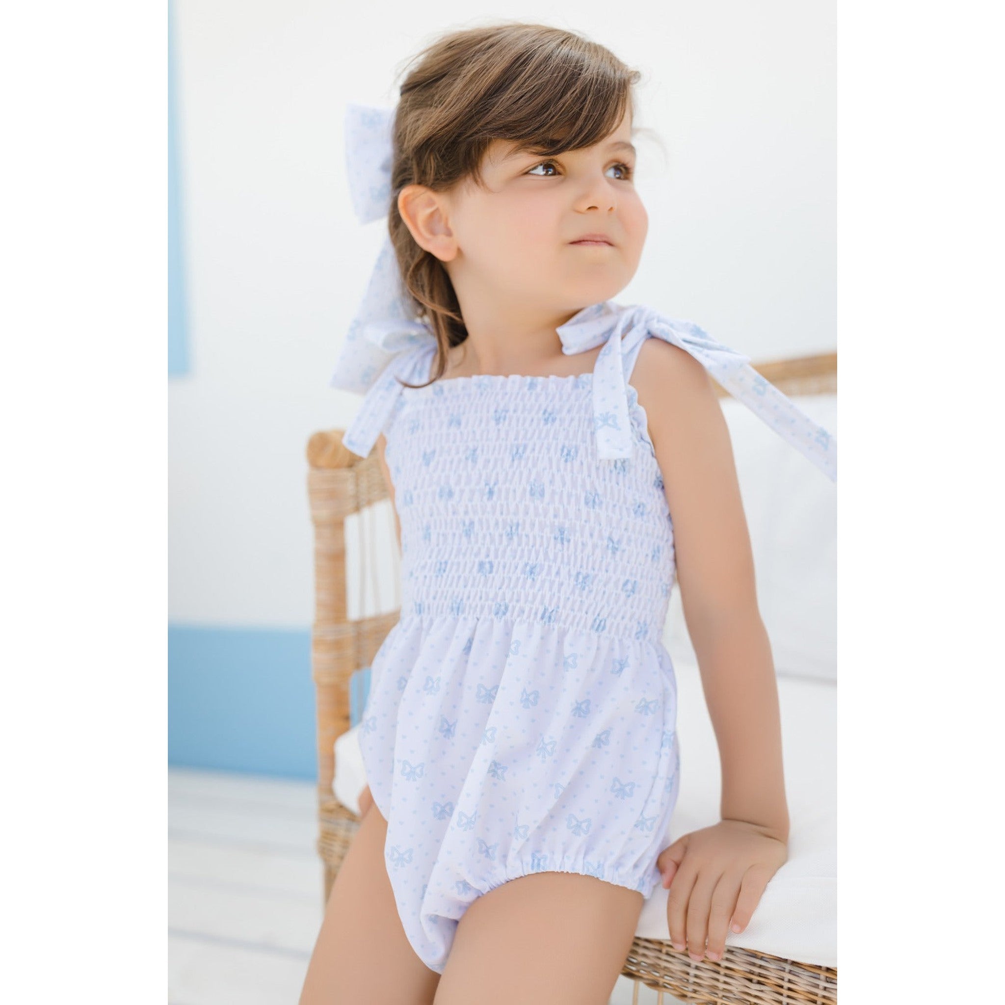 Blue BOws Smocked Swim