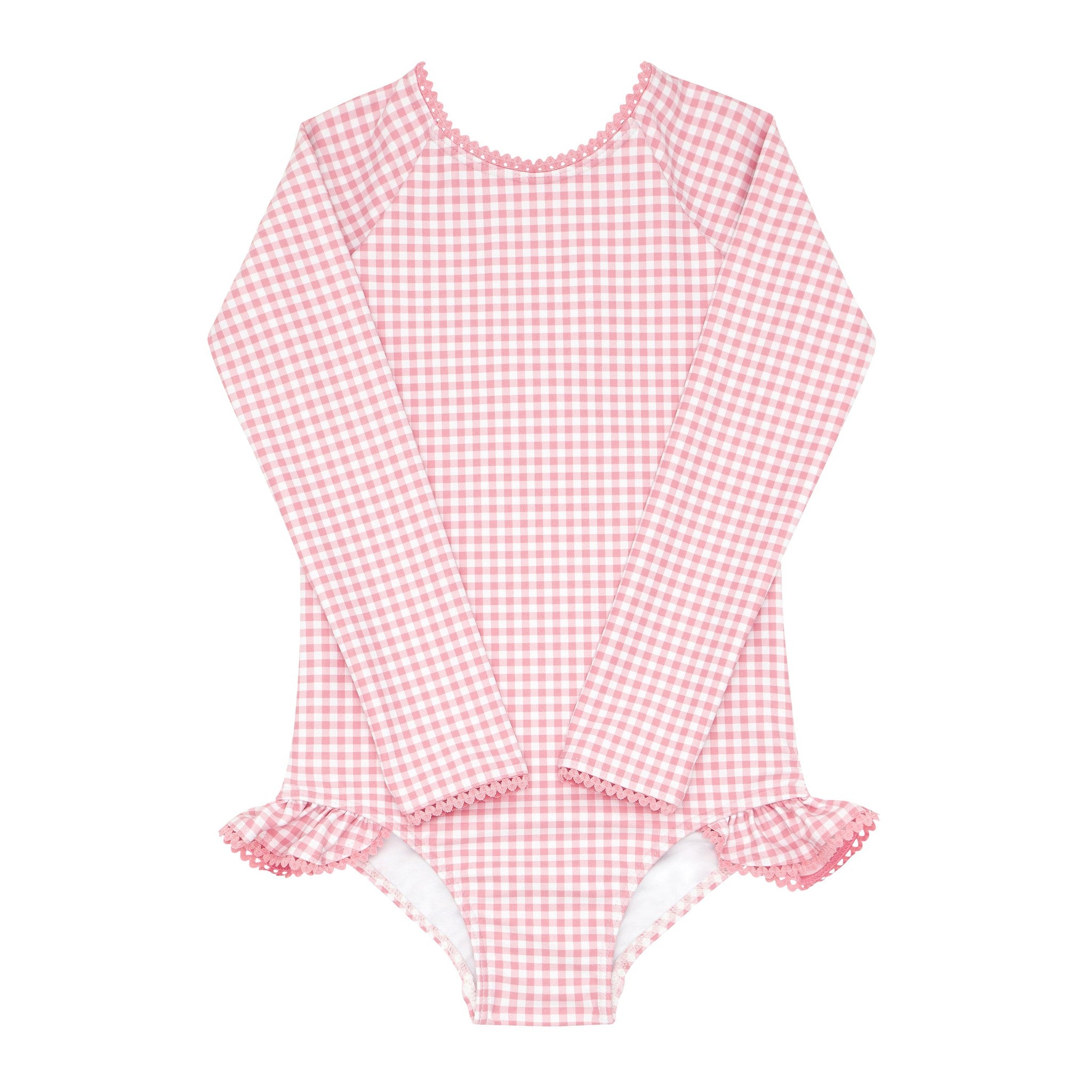 girls pink guava gingham rashguard one piece
