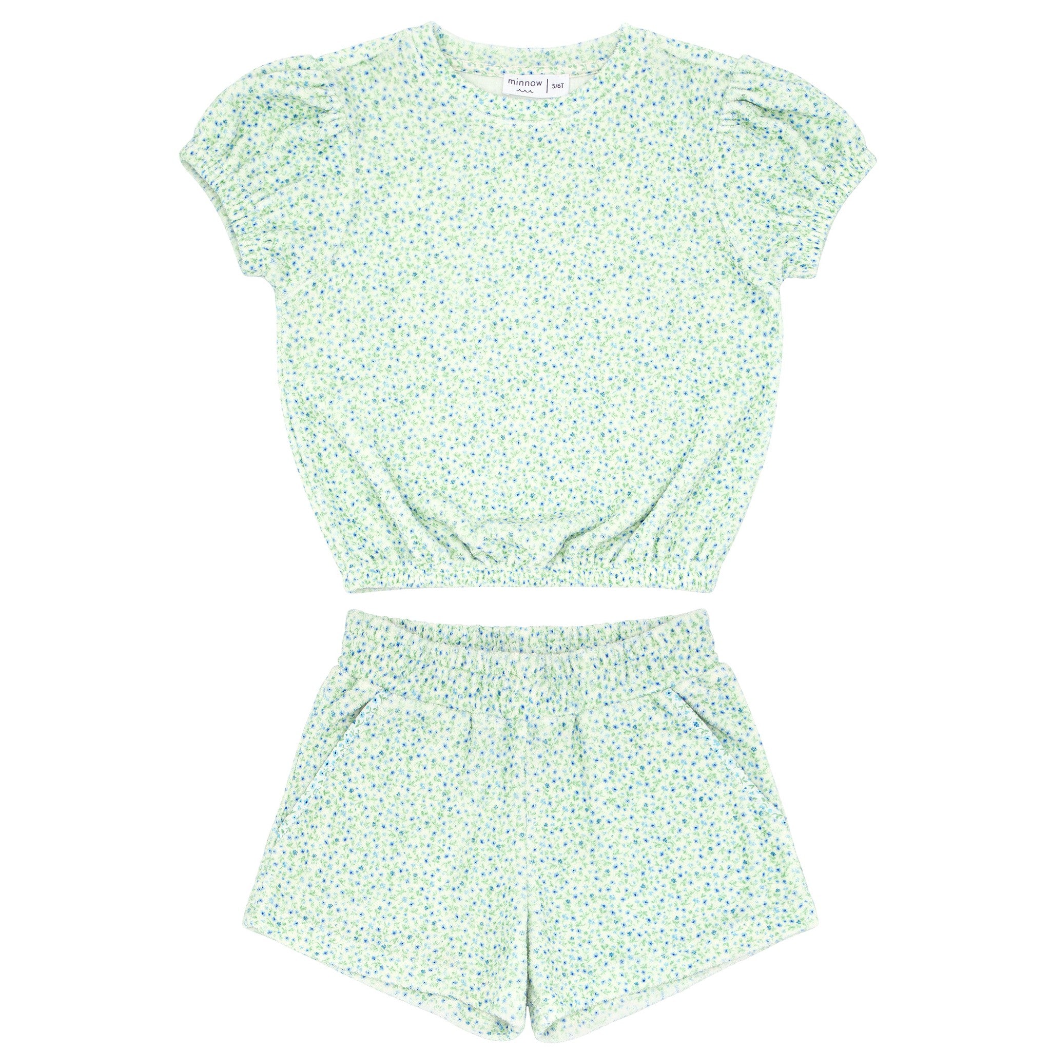 girls hibiscus ditsy puff sleeve french terry top and short set