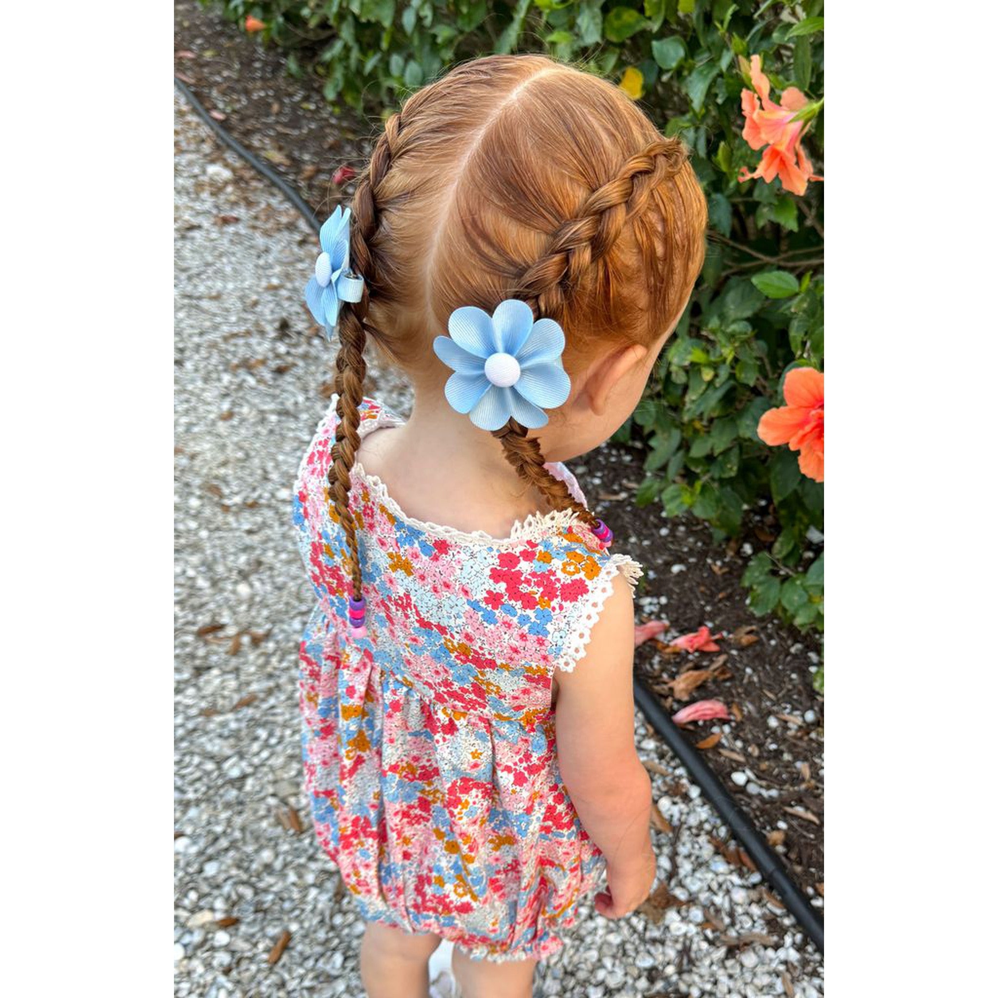 Grosgrain Petal Flower Hair Clip with Button Center