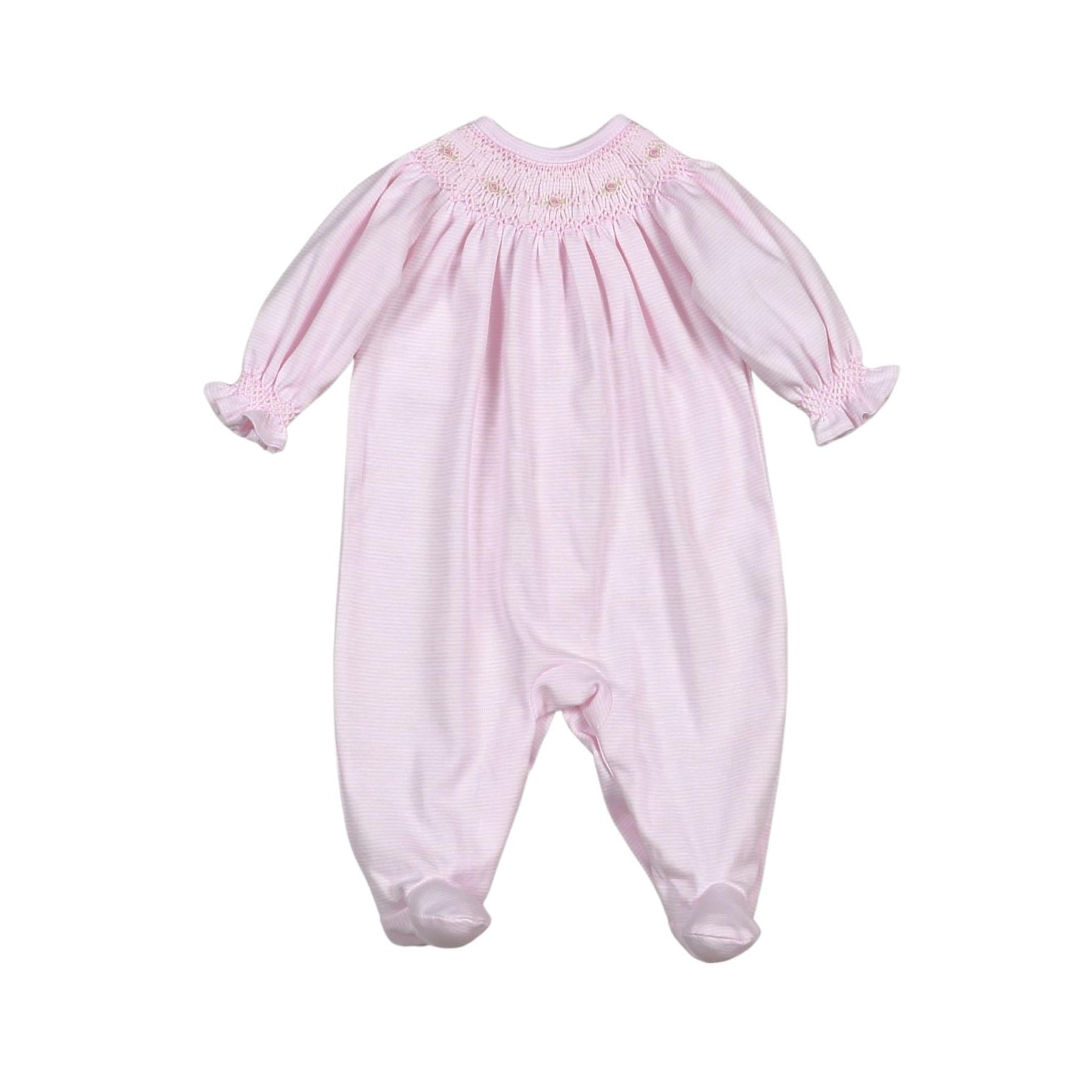 Sally Pink Stripes Hand Smocked Bishop Pima Footie