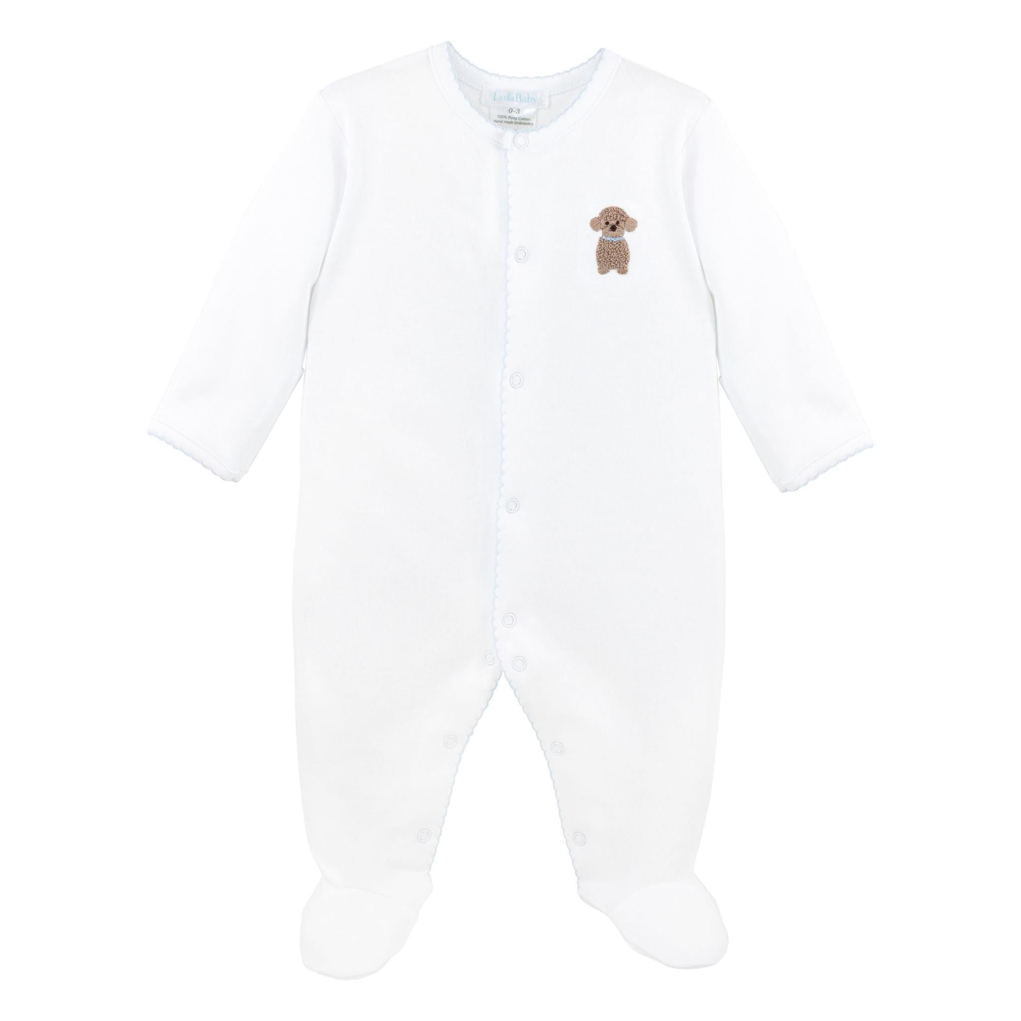 Loving Puppy Embroidered Pima Footie - Blue