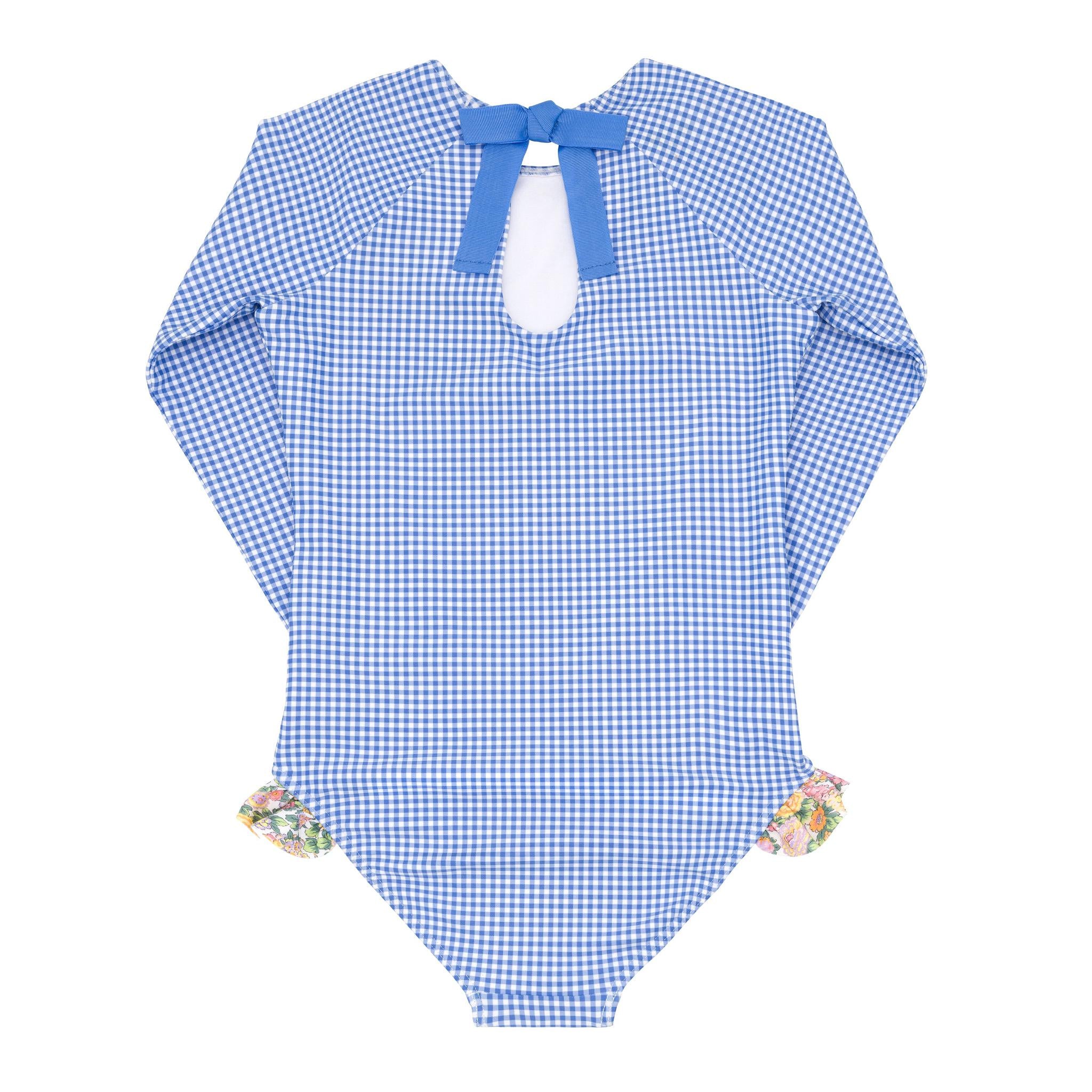 sky blue gingham rashguard one piece