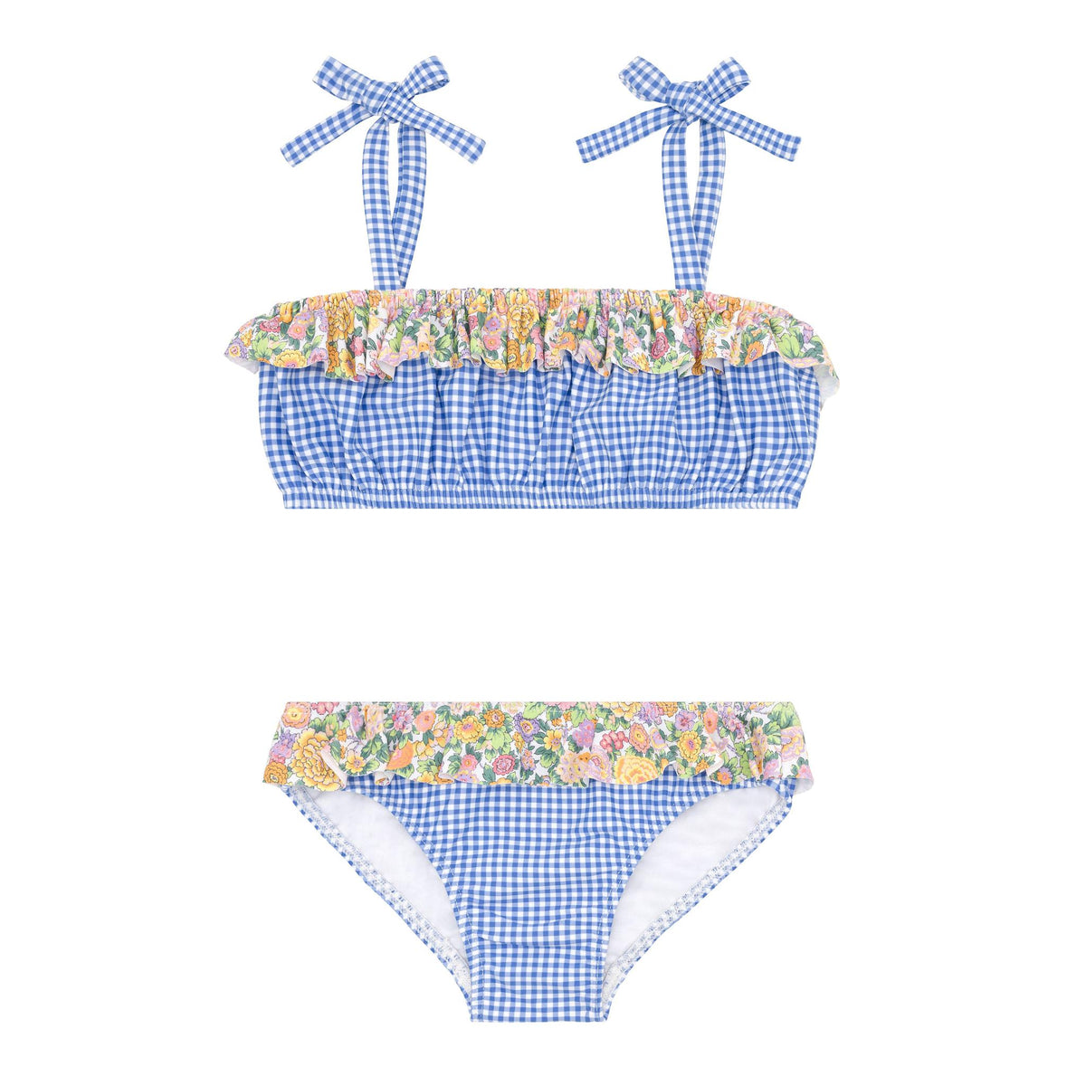sky blue gingham bandeau tie strap bikini