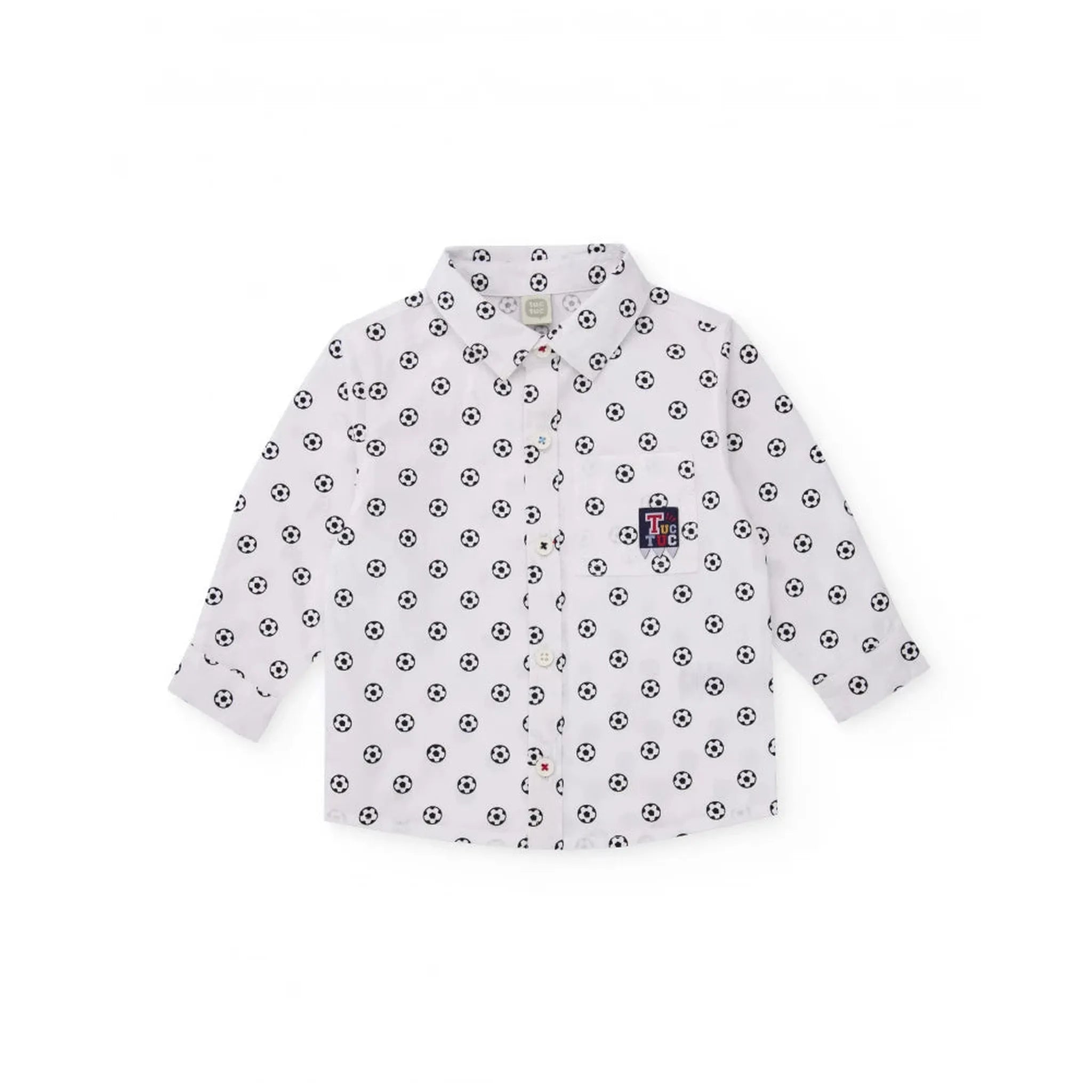 Camisa de popelín para niño en blanco con estampado de balones