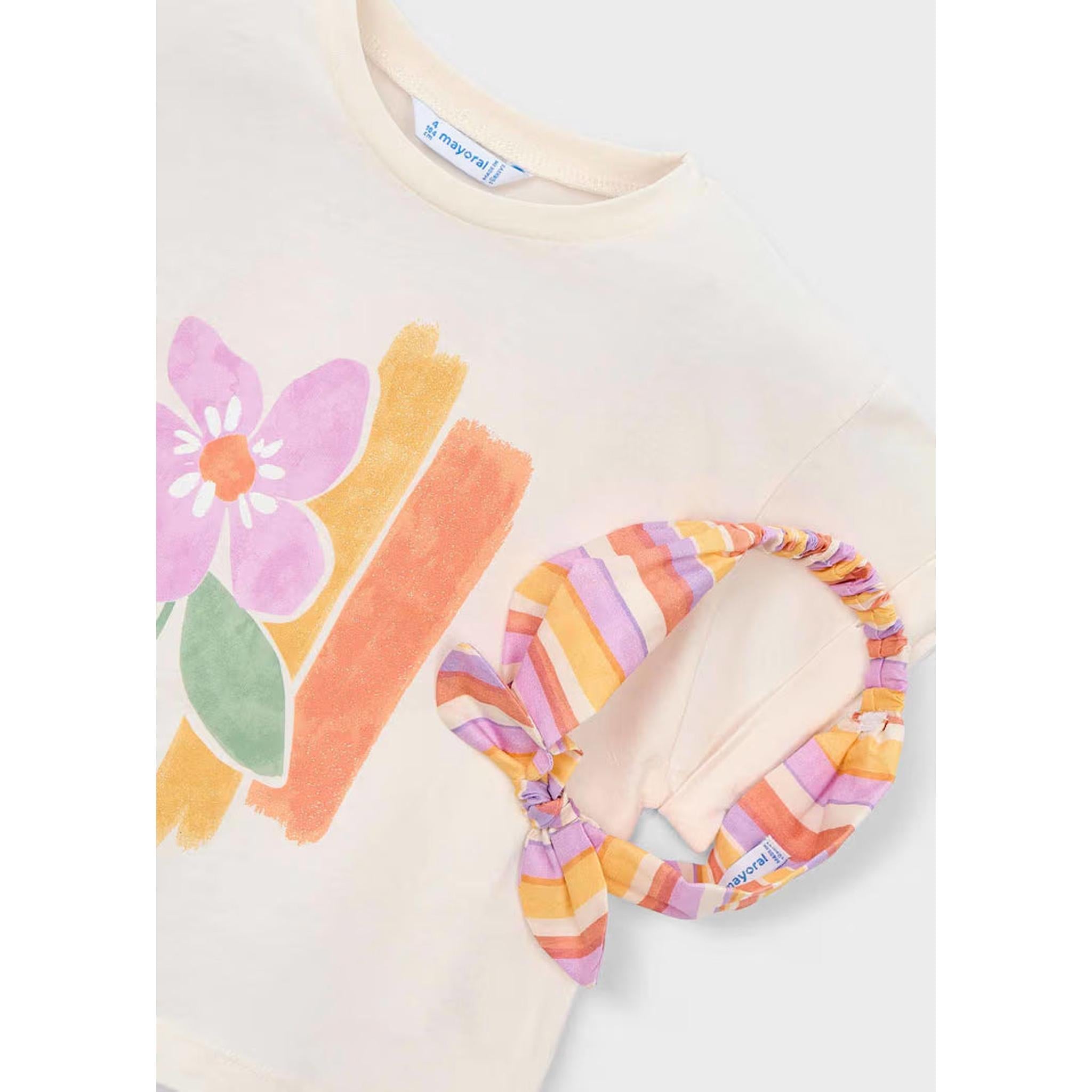 Girl Graphic T-shirt with Hair Tie Short Set
