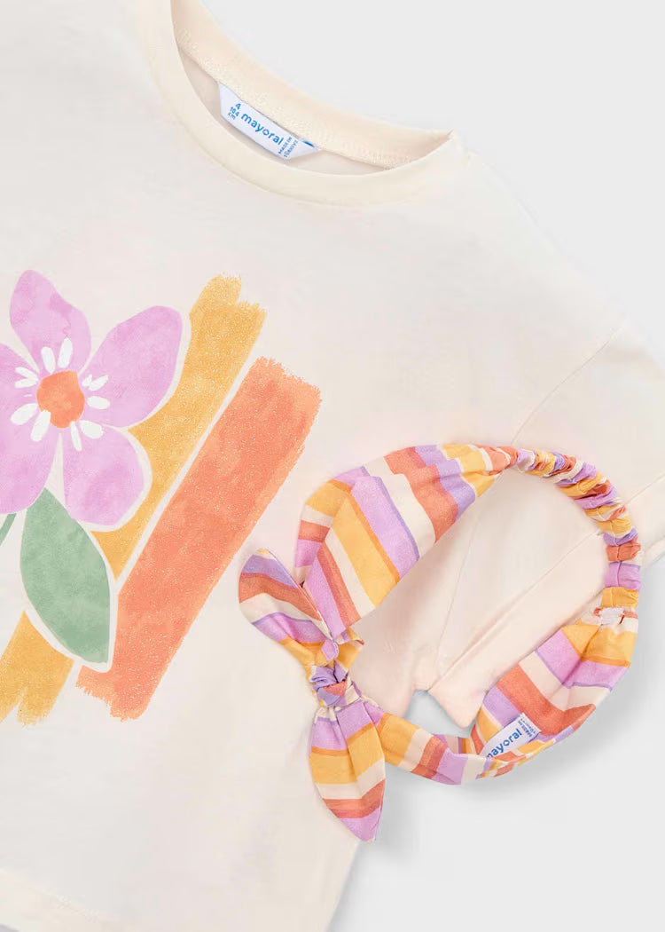 Girl Graphic T-shirt with Hair Tie Short Set
