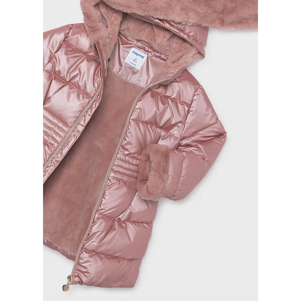Girl Metallic Faux Fur Puffer Jacket