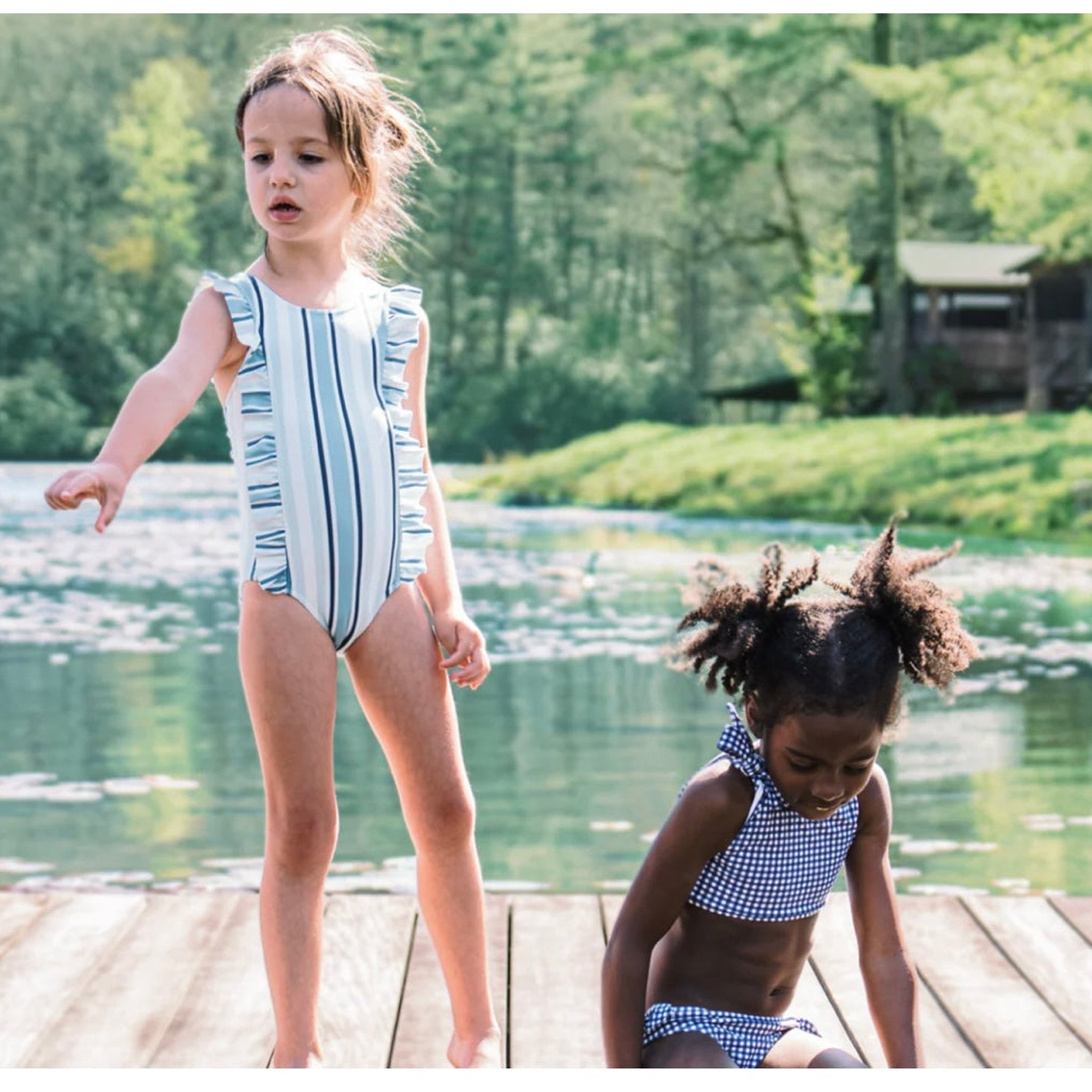 girls freshwater stripe ruffle one piece