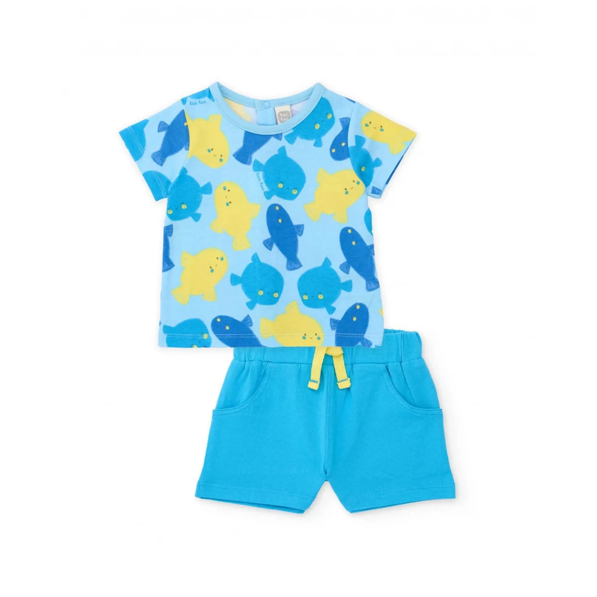 Knitted newborn set with little fish print