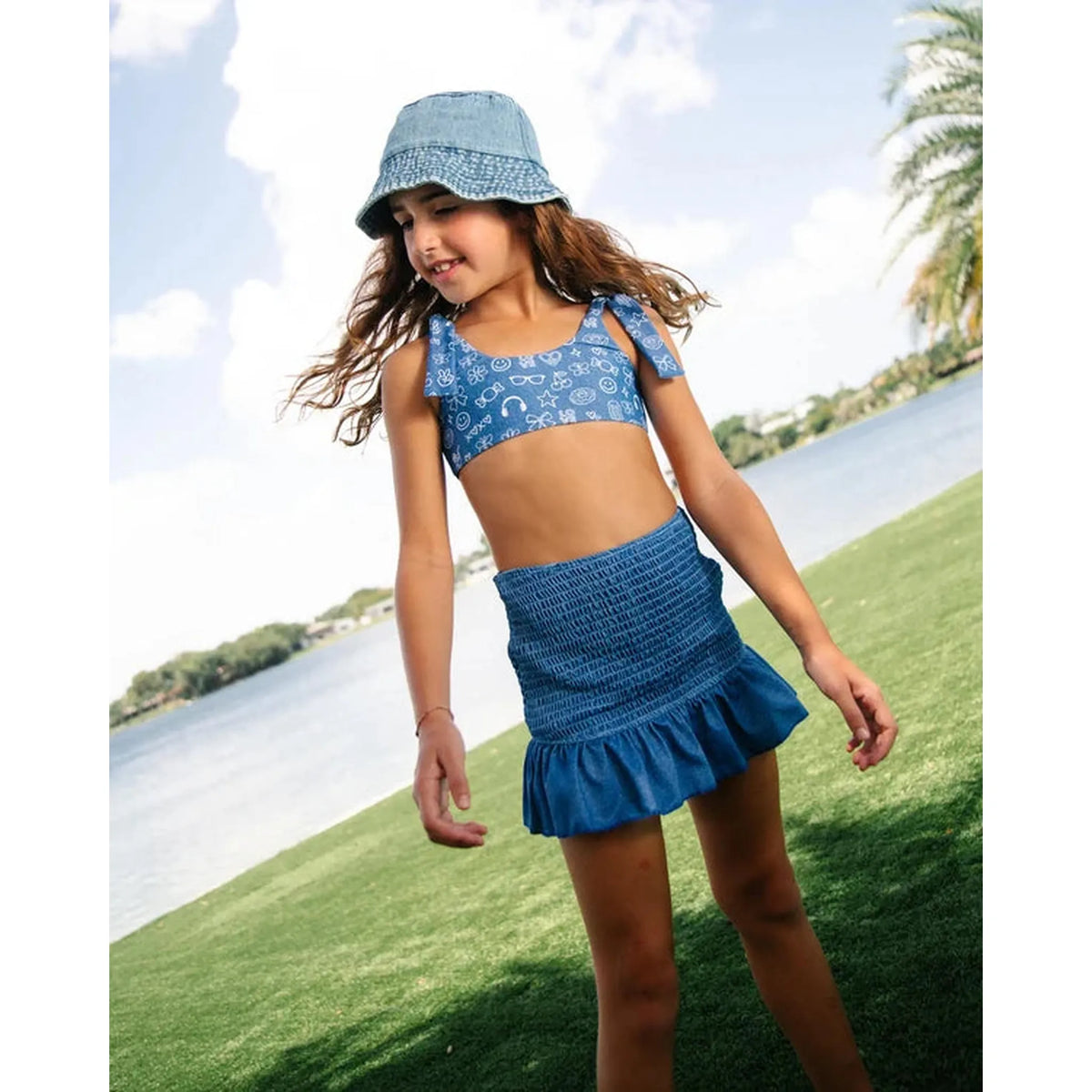 Smocked Denim Skirt