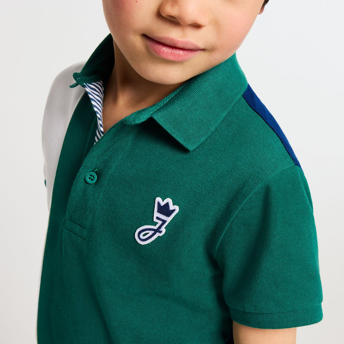 Boy cotton piqué polo shirt - white/green