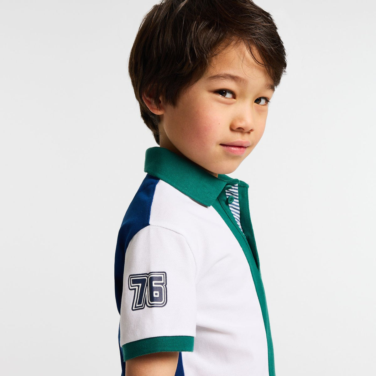 Boy cotton piqué polo shirt - white/green