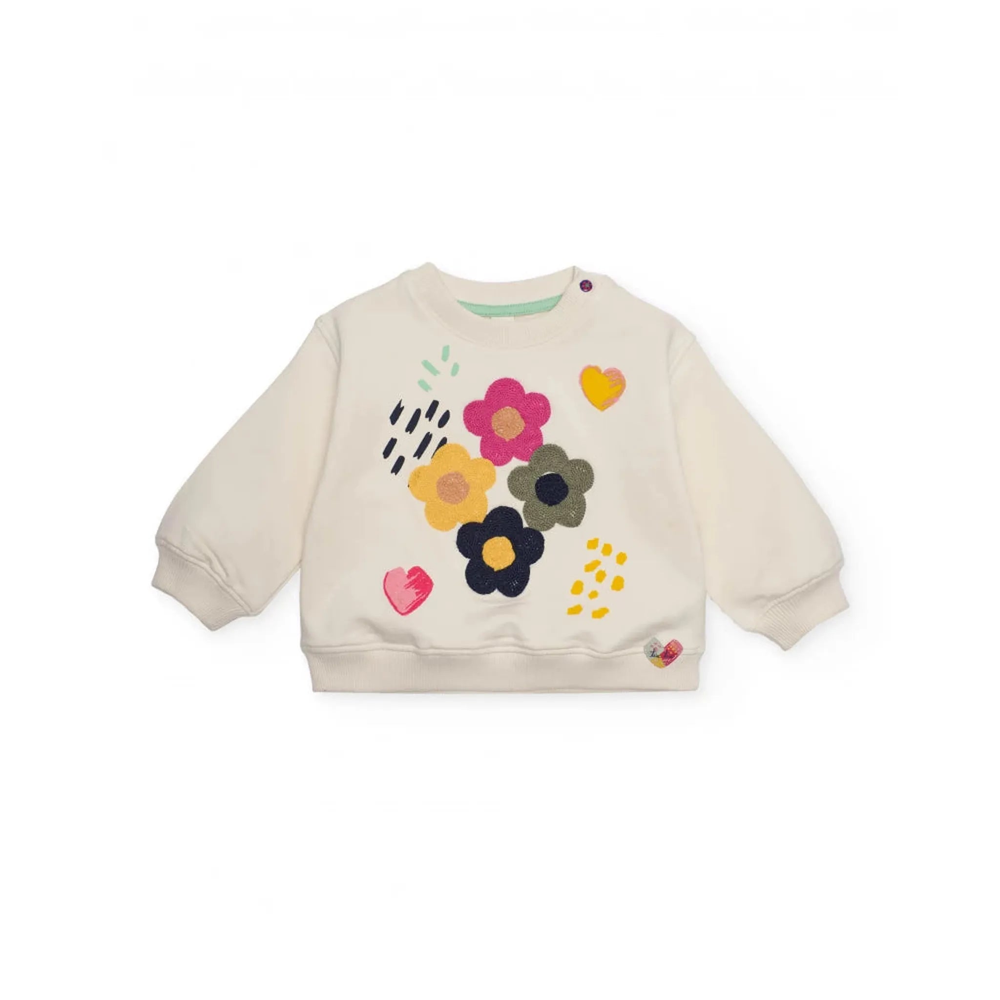 Set Sudadera para niña color crema con estampado de flores y corazones