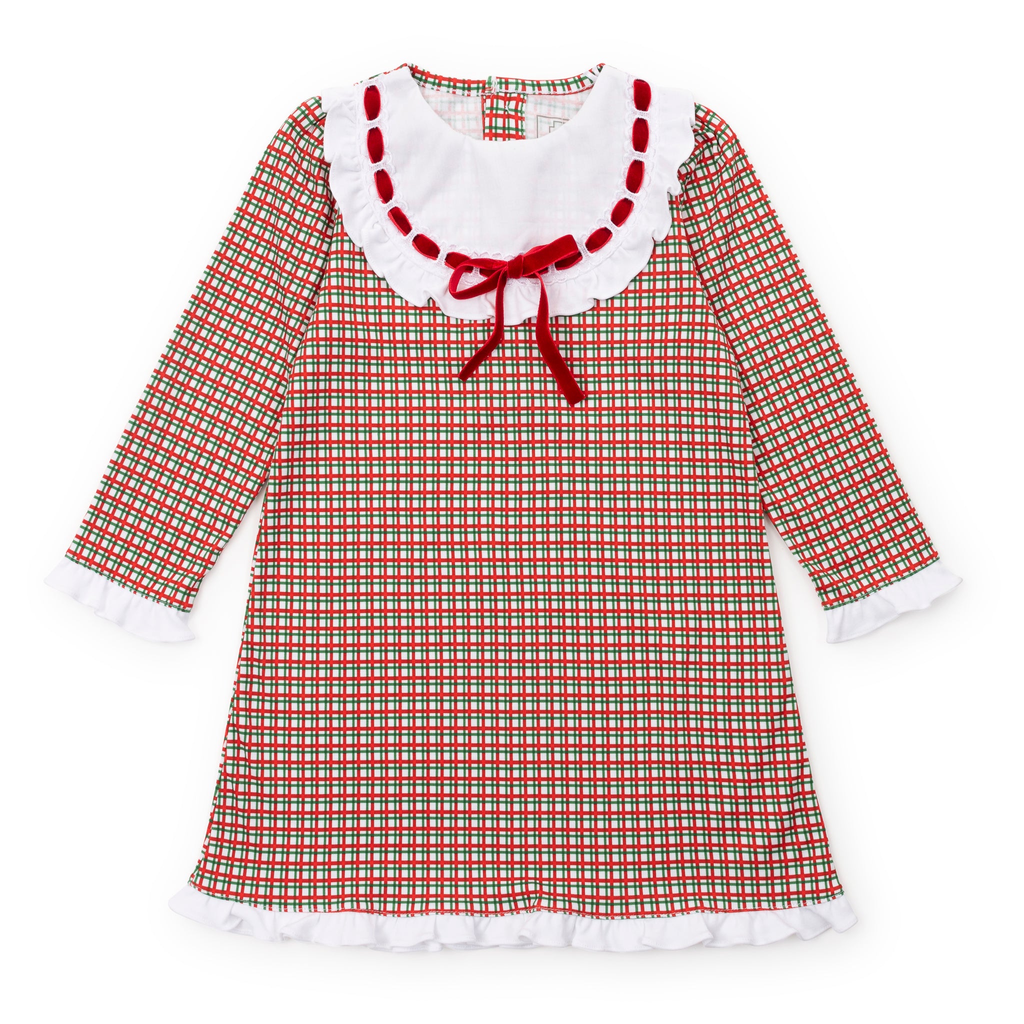 Emersyn Girls' Lace Trim Dress - Holiday Plaid