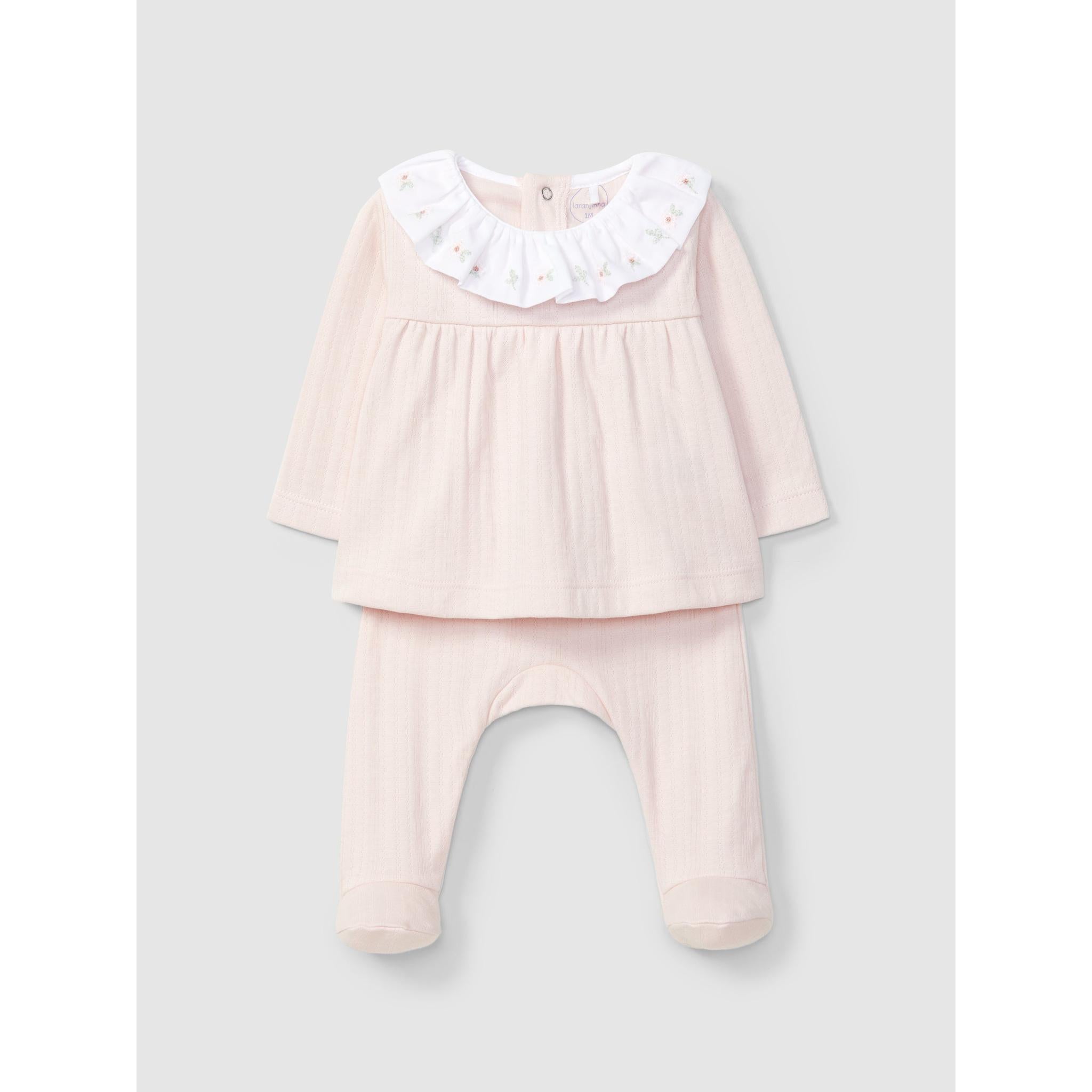 Two-piece organic cotton set with embroidered flowers