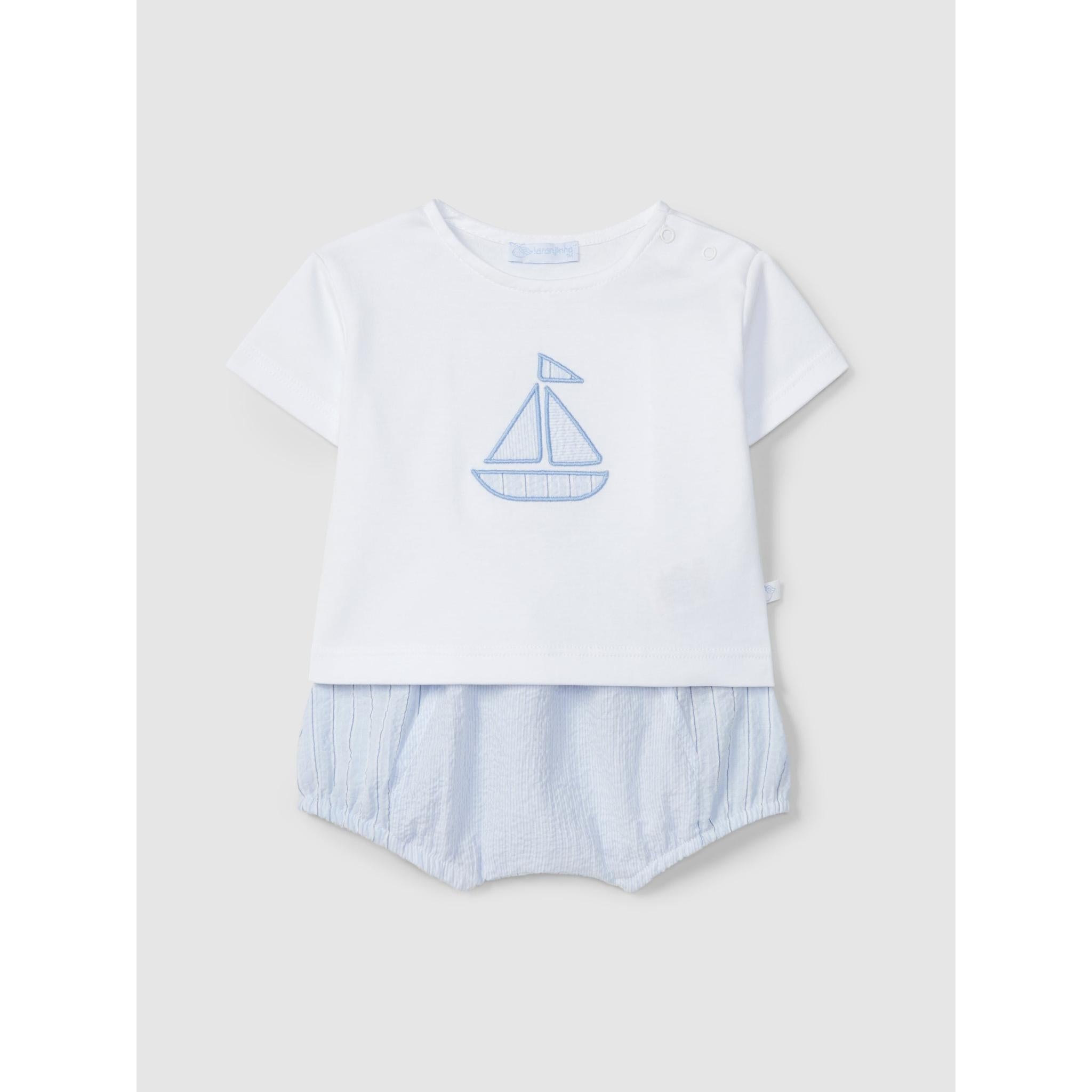 Two-piece set striped and embroidered seersucker