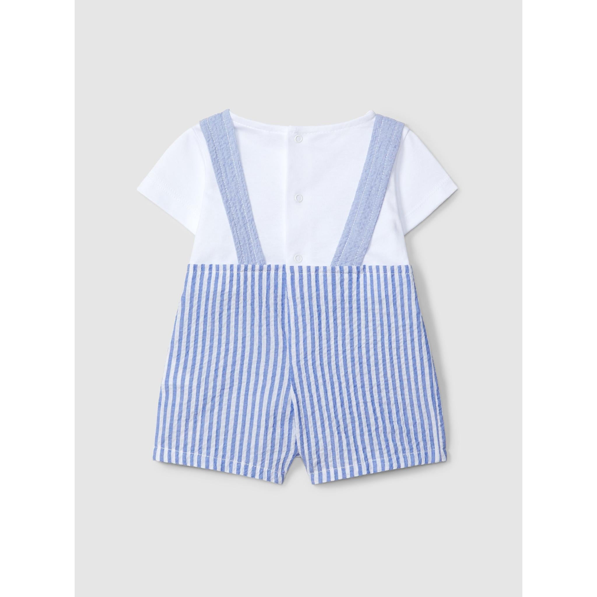 Striped two-in-one seersucker romper