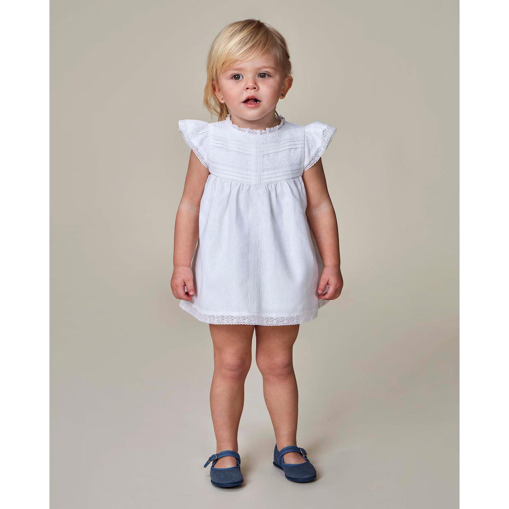 Vestido Lino Tiras Bordadas Bebe