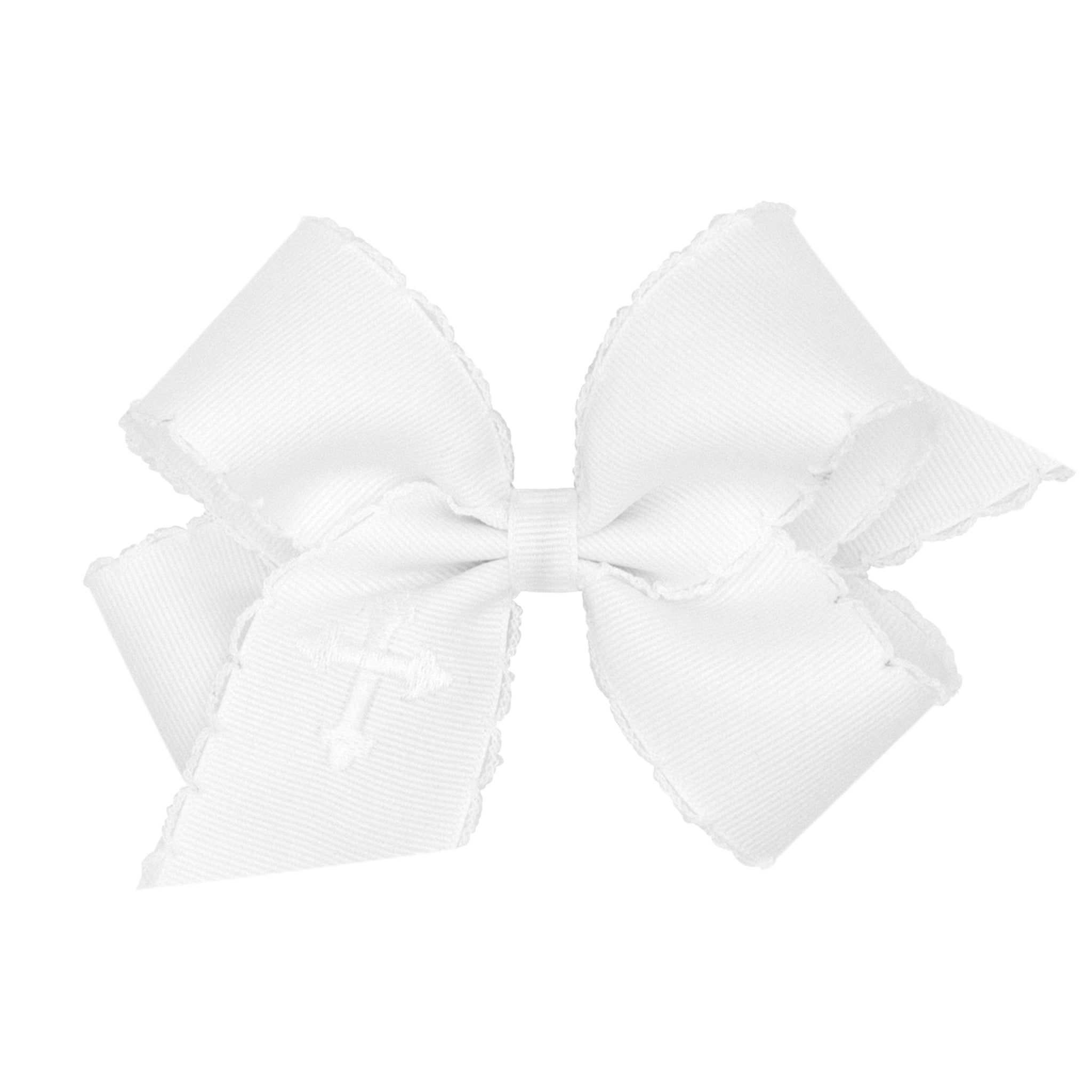 Medium Moonstitch on White Grosgrain Bow with Easter- Inspired Embroidered