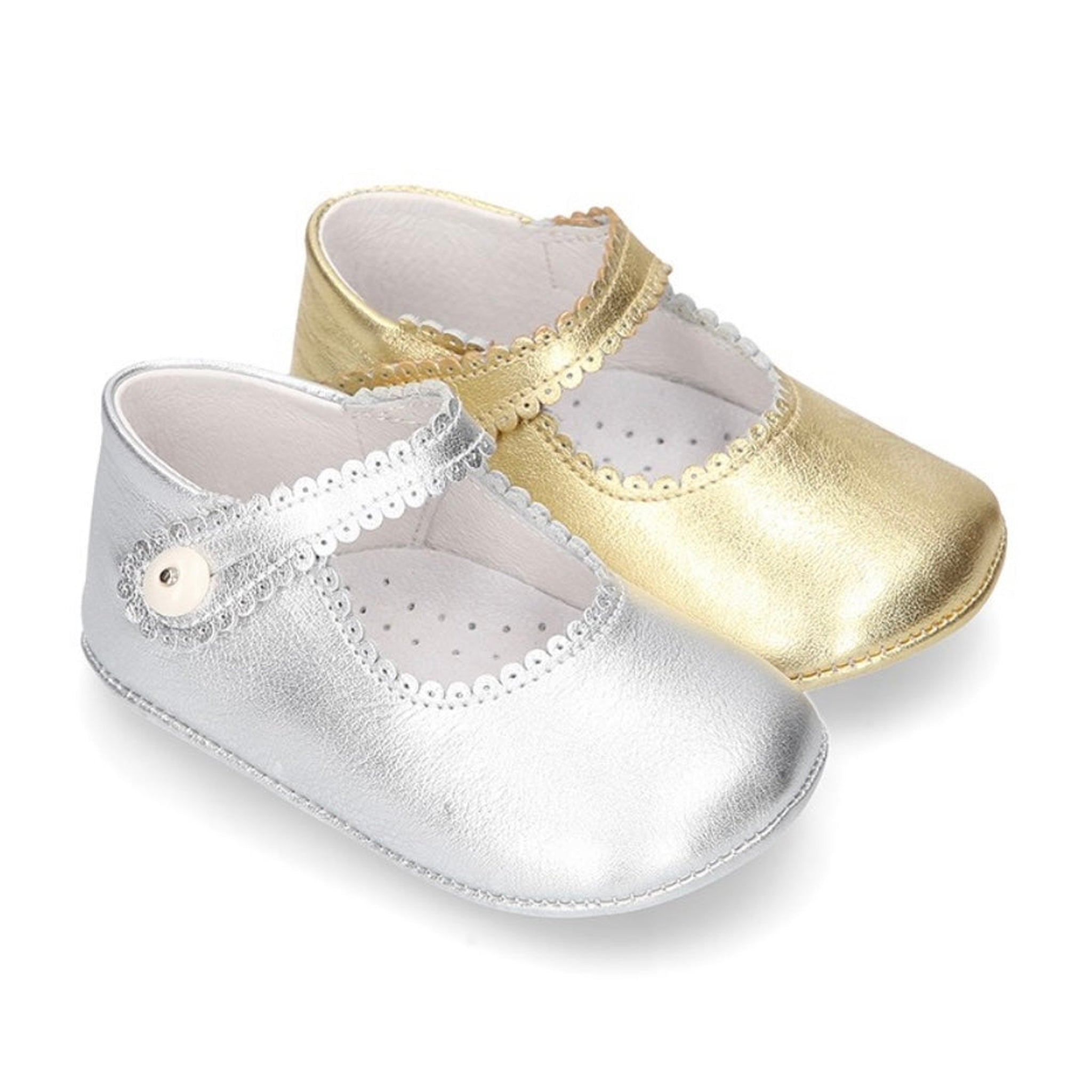 Mary Jane Leather Crib Shoes - Silver