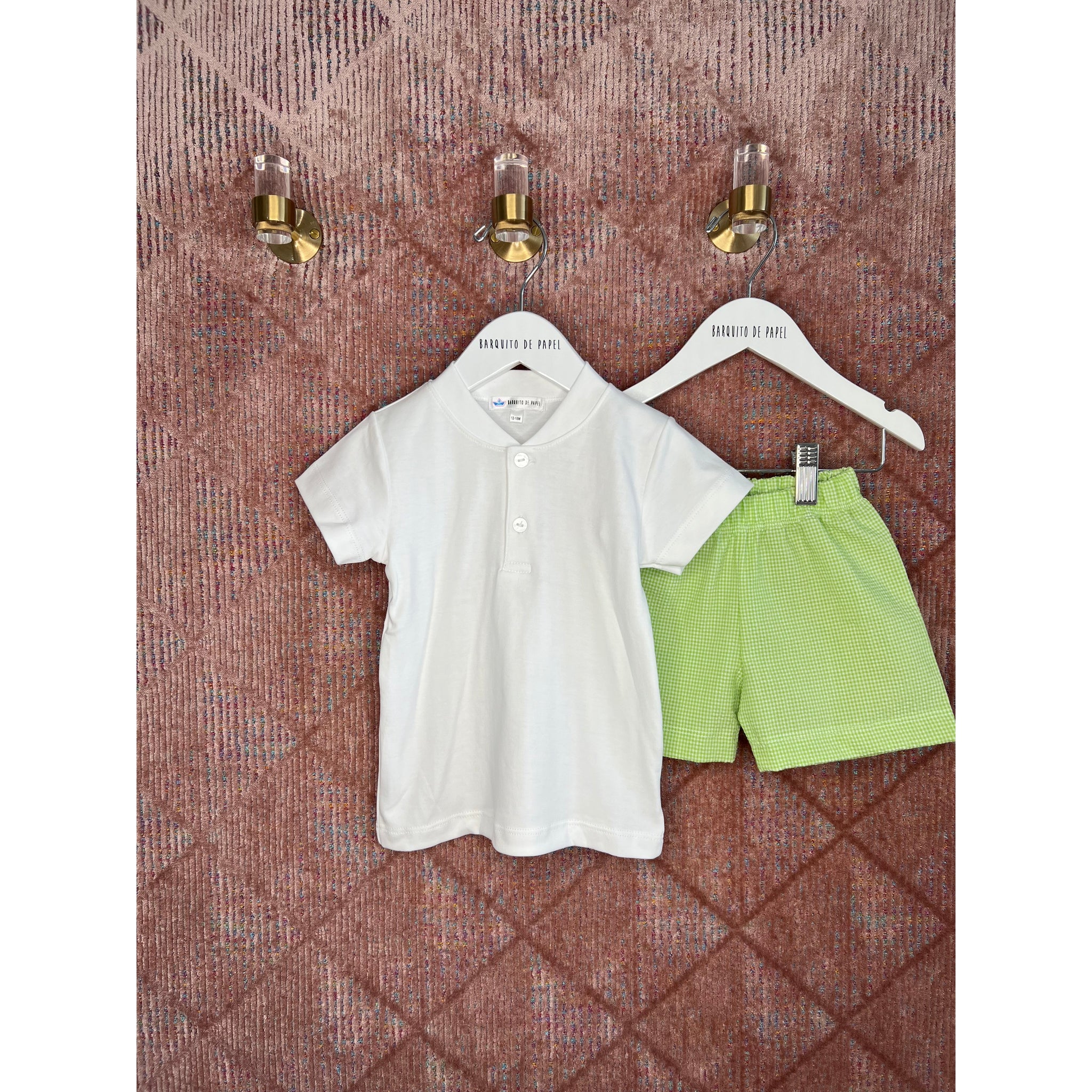 Cloque Pima Tshirt Set - Green Seersucker Vichy