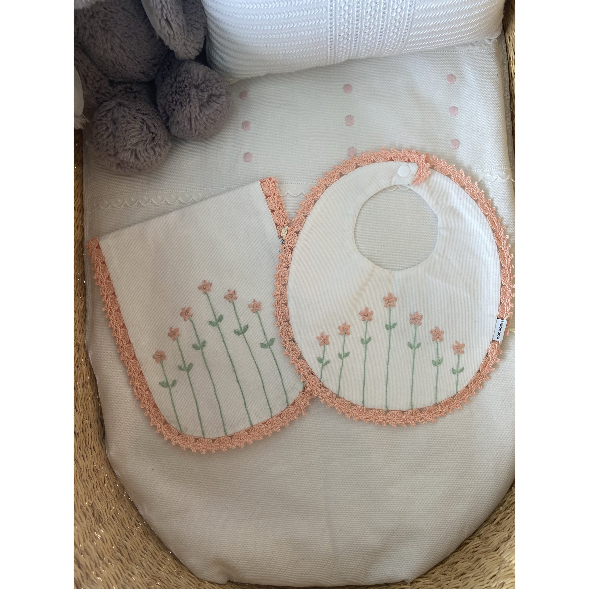 Hand Embroidered Burp & Bib Set