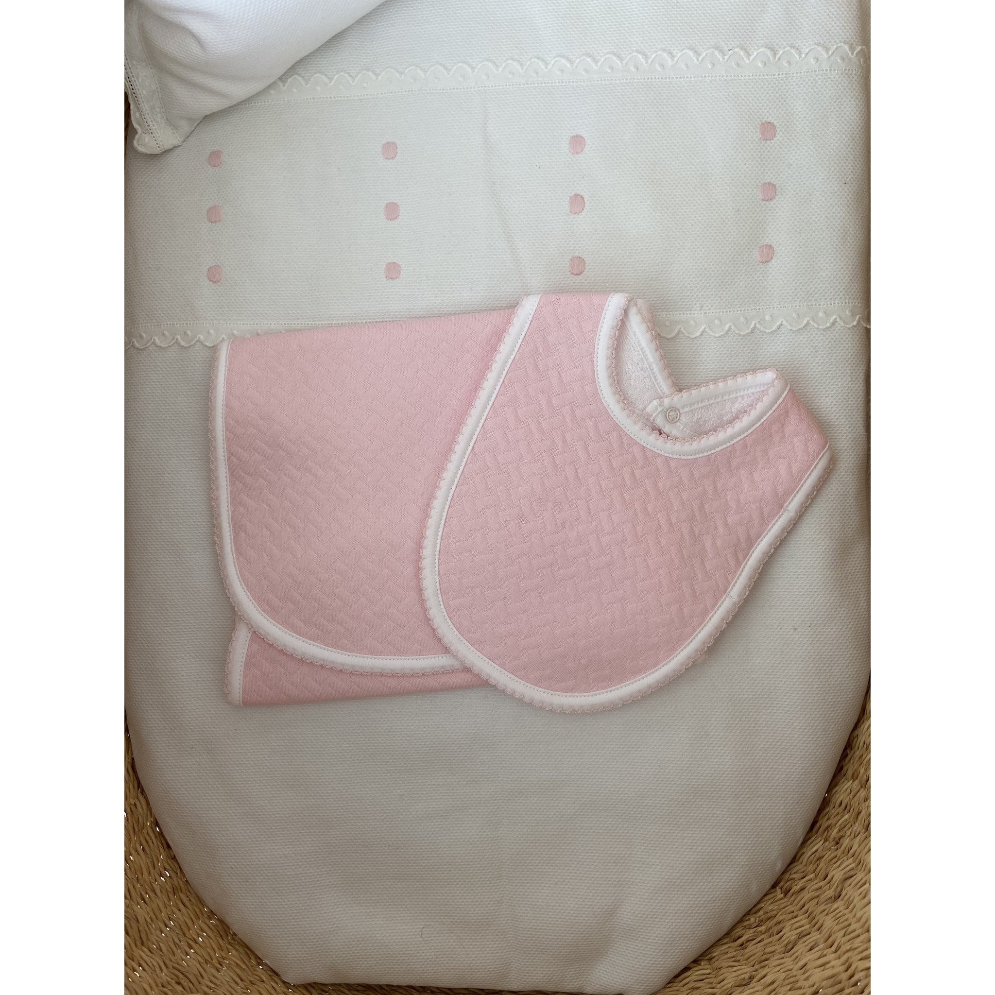 Pink Basket Burp & Bib Set - Pink Trim