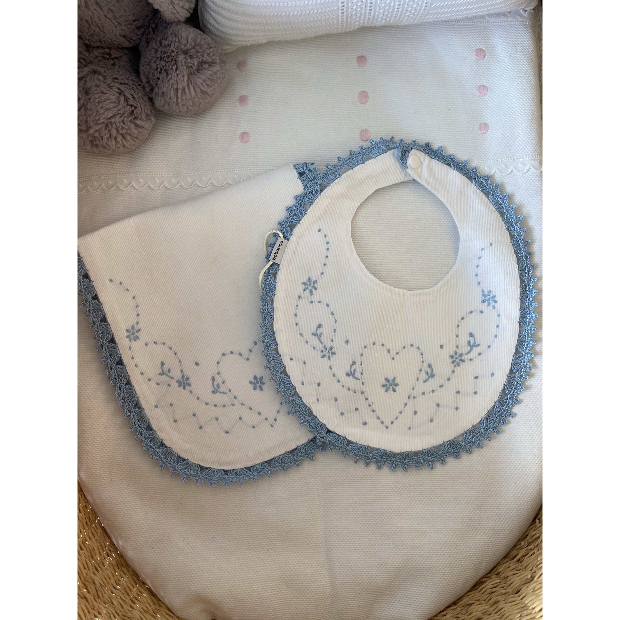 Hand Embroidered Burp & Bib Set