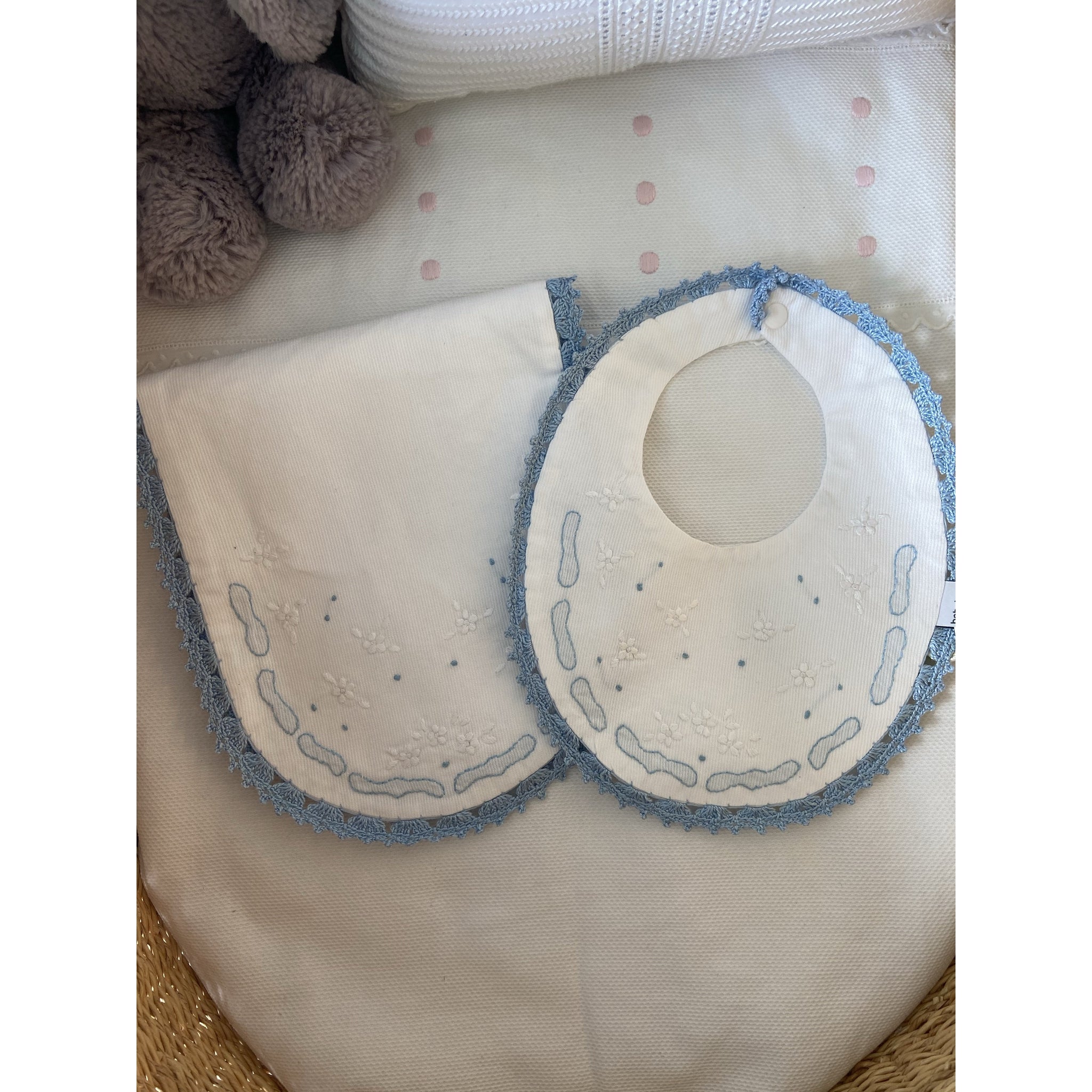 Hand Embroidered Burp & Bib Set