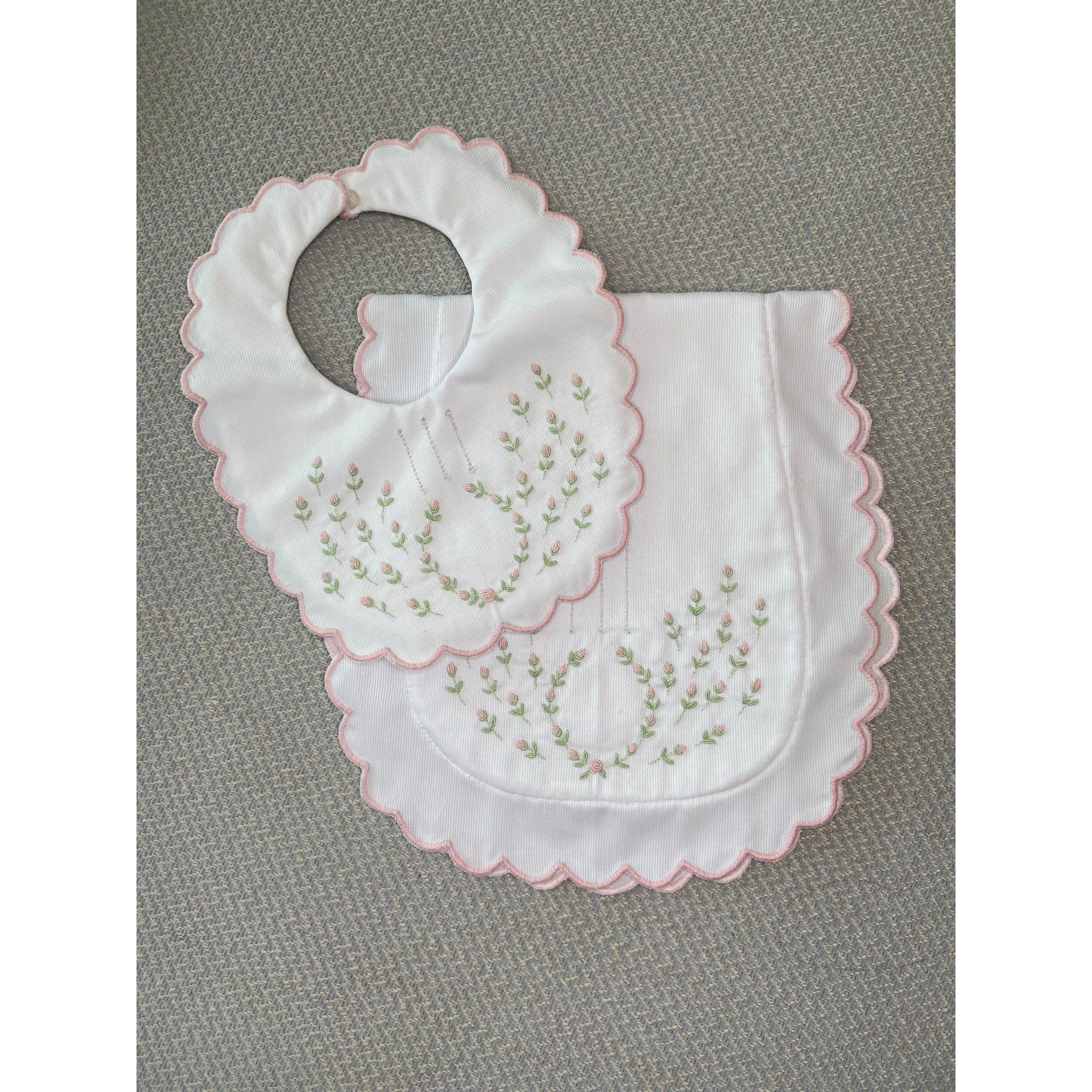 Hand Embroidered Burp + Bib Set