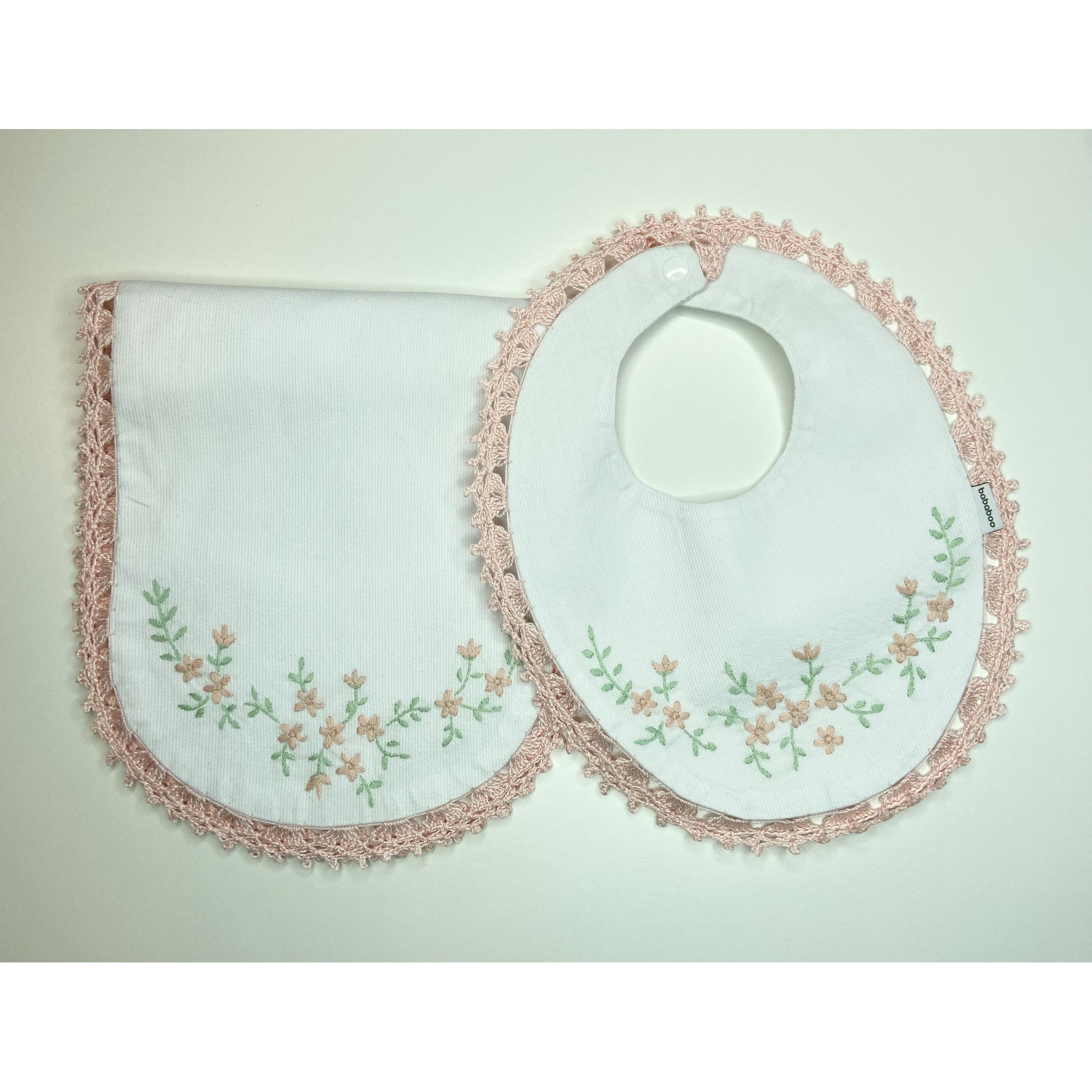 Hand Embroidered Burp & Bib Set